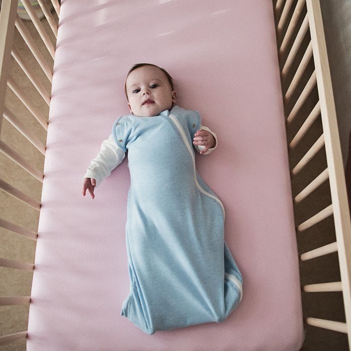 Baby sleeping in The Original Grobag Blue Marl Snuggle