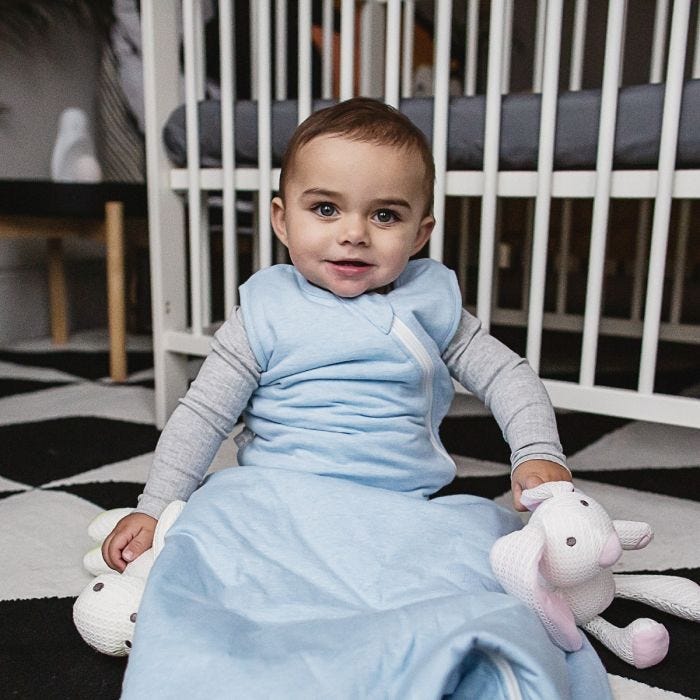 Child wearing The Original Grobag Blue Marl Sleepbag
