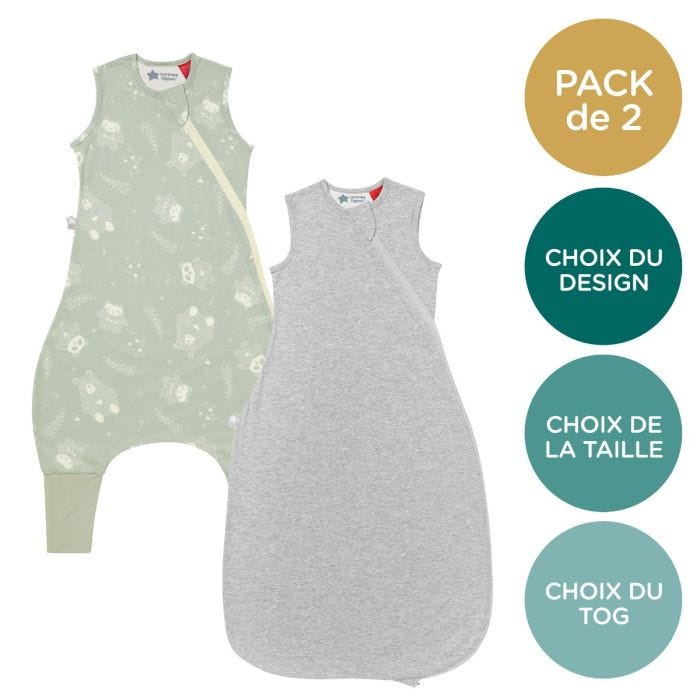 gigoteuse grise et steppee woodland sur fond blanc avec lot de 2, choix de motifs et tog en médaillons