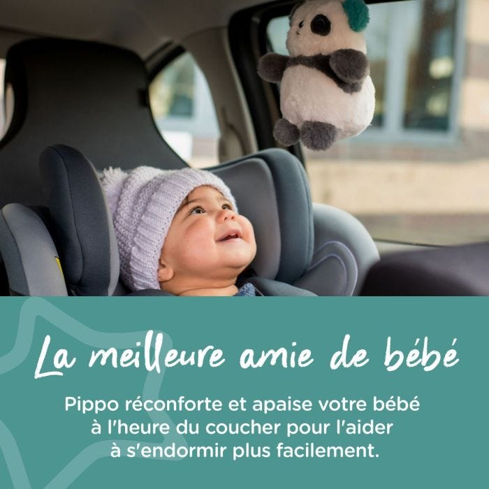 Bébé regardant une aide au sommeil en souriant à côté d&apos;un texte indiquant que c&apos;est le meilleur ami de bébé.