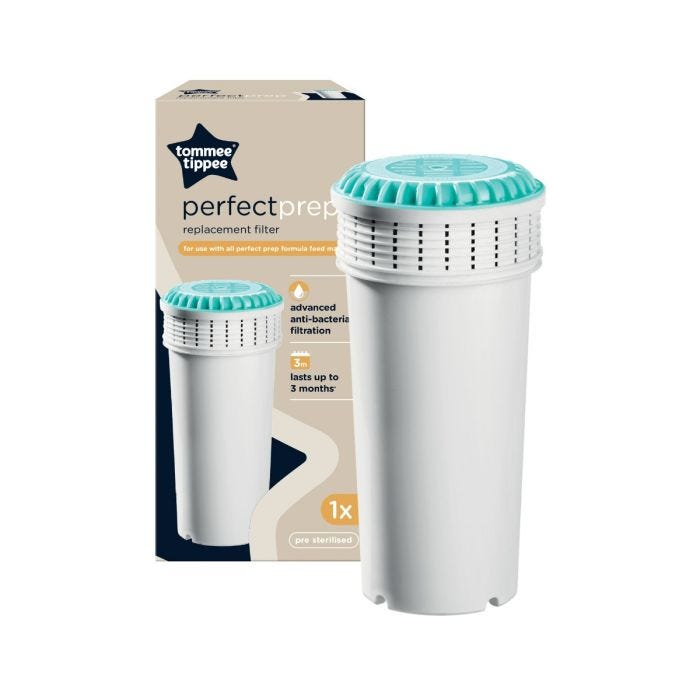 Replacement filter in its packaging box against a white background