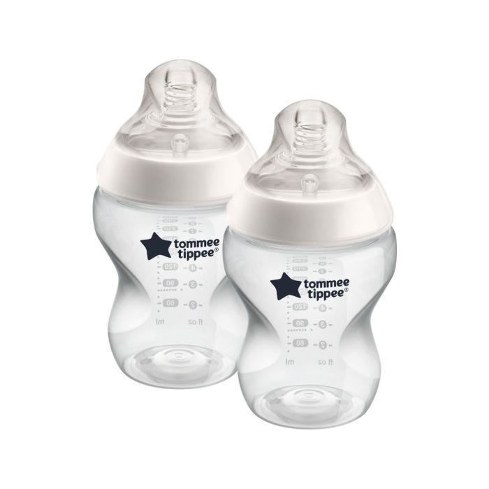 2x 9oz Closer to Nature baby bottles on white background