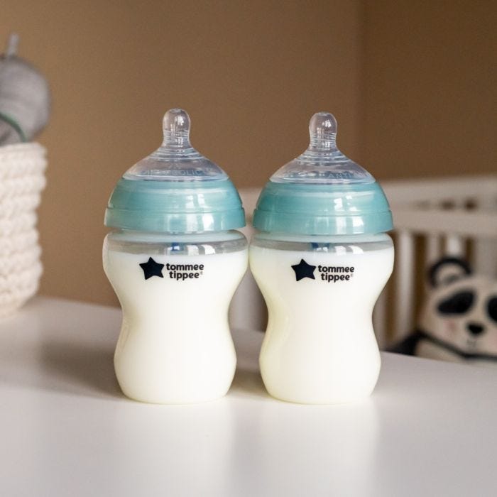 2x Closer to Nature Advanced Anti-Colic baby bottles on a white table.