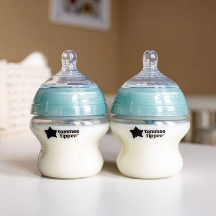 2x Closer to Nature Advanced Anti-Colic baby bottles on a white table.