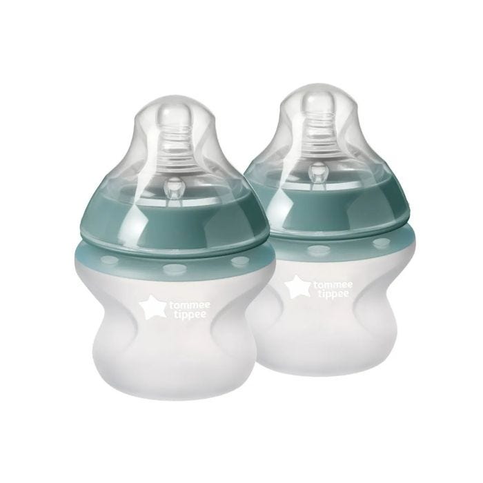 2x 5fl oz silicone baby bottle on white background.