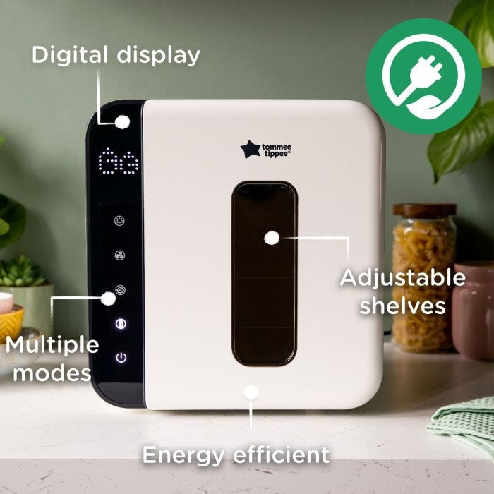 White UV steriliser and its packaging box against a white background with energy efficient badge