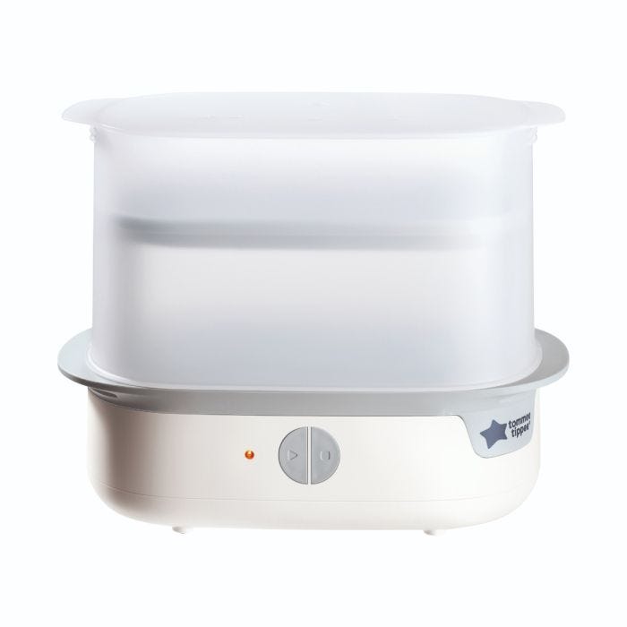 White steam sterilizer against a white background