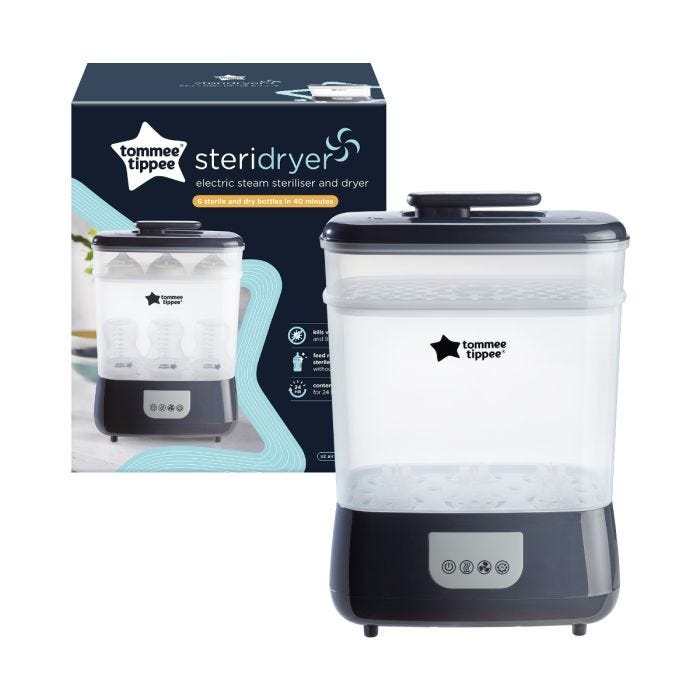 Black Steridryer with its packaging box against a white background