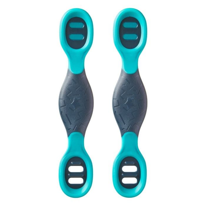Two Smushee spoons against a white background