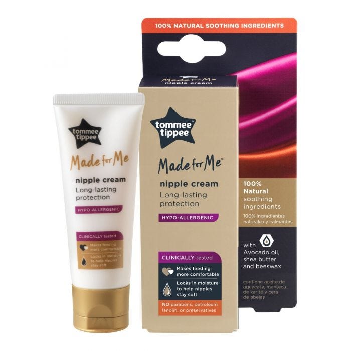 Nipple cream and its packaging box against a white background