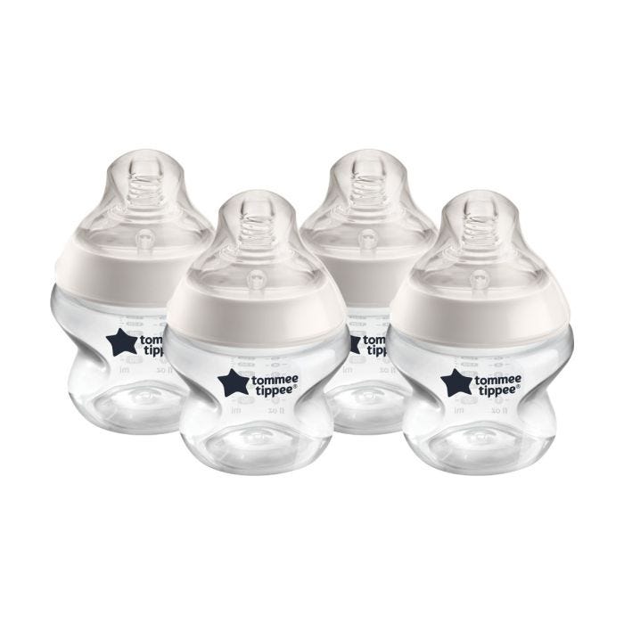 4x 5oz Closer to Nature baby bottles on white background