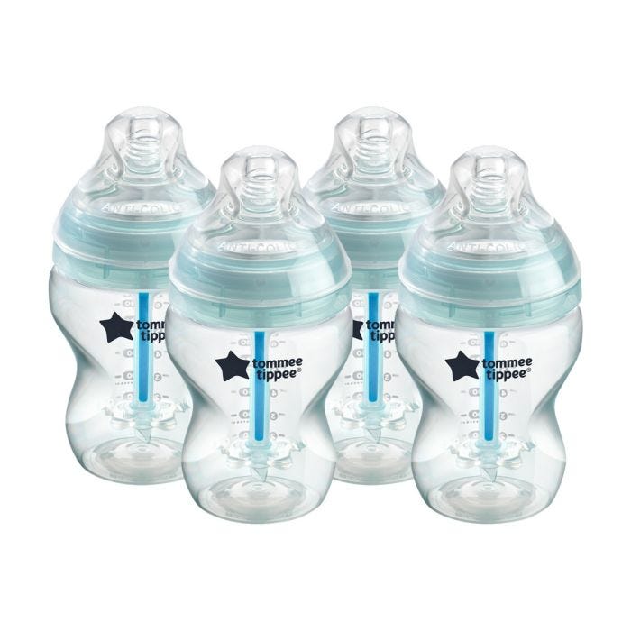 4x 9fl oz Advanced Anti-Colic baby bottles on a white background.