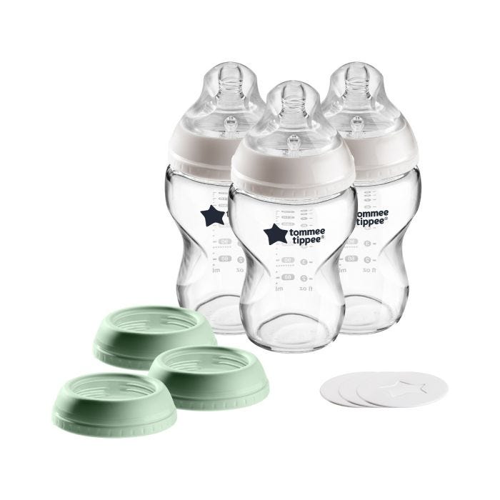 Closer to Nature glass bottle converter set on white background.