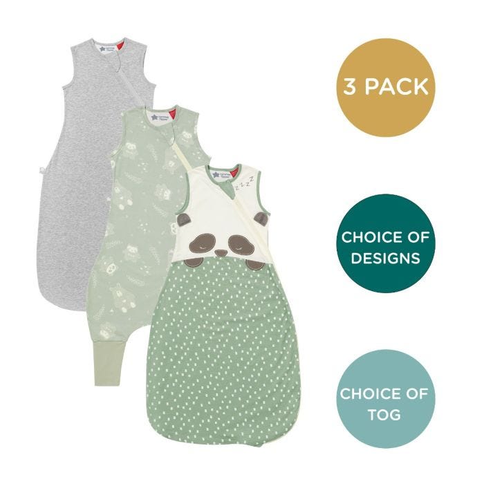 sleepbag and grey steppee on white background with 3 pack, choice of designs and tog roundels