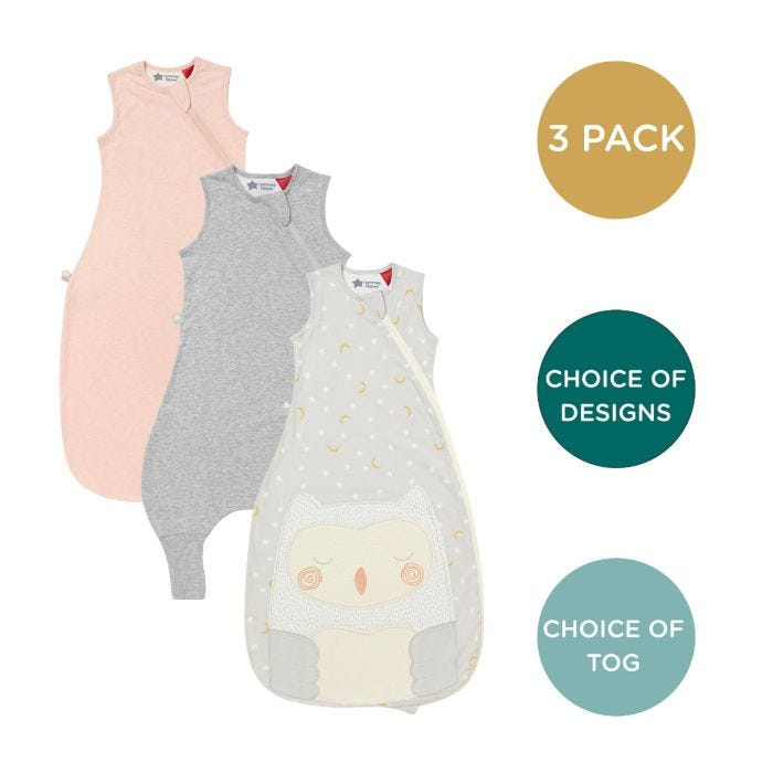 sleepbag and grey steppee on white background with 3 pack, choice of designs and tog roundels