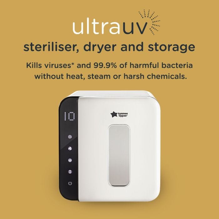 Image of UV steriliser with information about how it kills viruses and bacteria