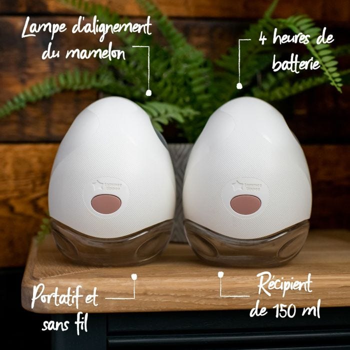 Tire-laits portables sur comptoir de cuisine avec indication des caractéristiques les plus importantes