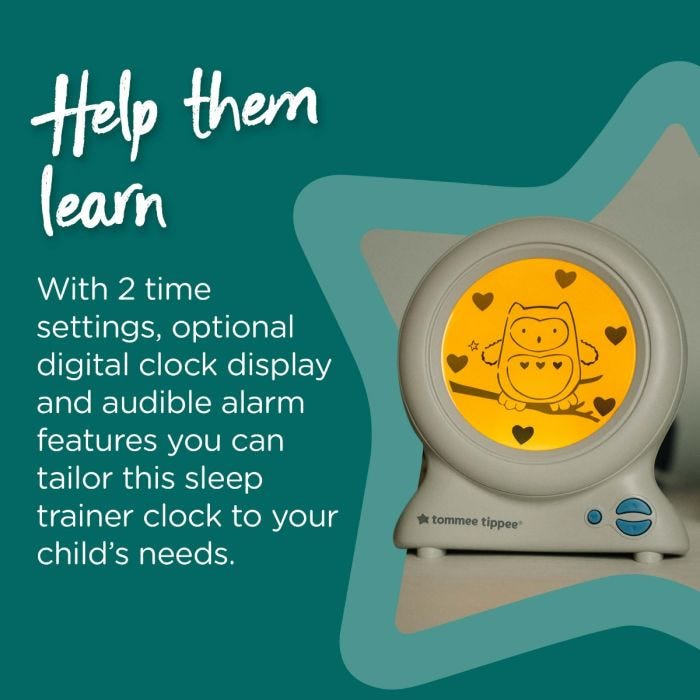 Groclock with a blue screen with text explaining there is a digital clock feature.