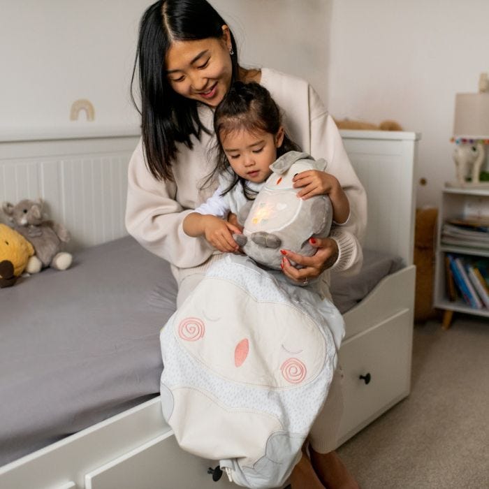 mum holding child wearing the original grobag sleepbag