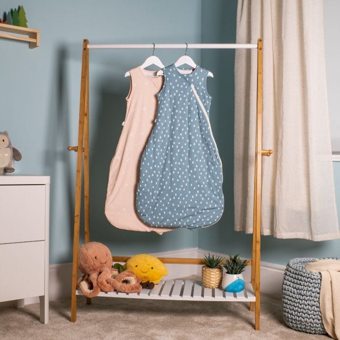 The Original Grobag Sleepbag hanging on rail in the nursery
