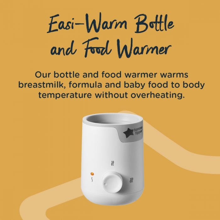 Image of bottle warmer with description of how it warms breastmilk, formula or food to the perfect temperature
