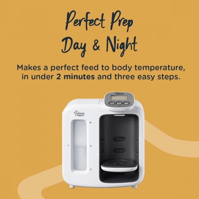 Image of perfect prep machine with description around how it makes a perfect bottle in 2 minutes