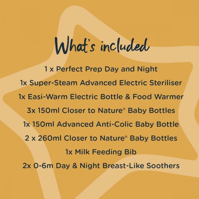 Infographic image showing what’s included in the bundle including; perfect prep, steriliser and other accessories