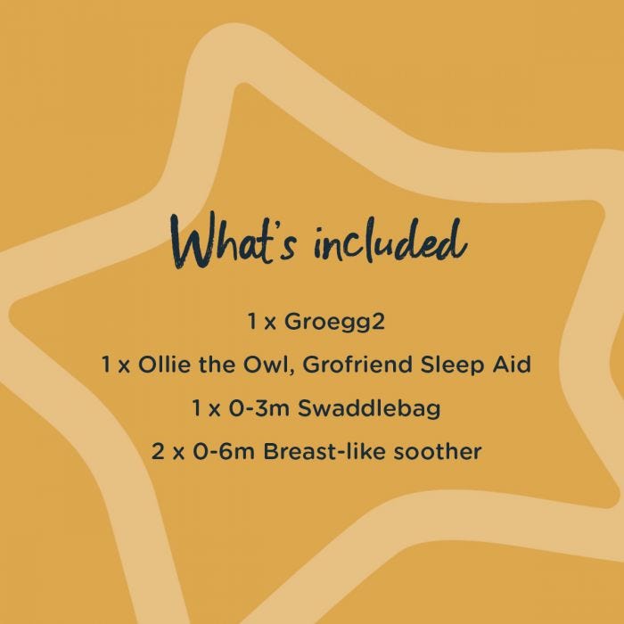 Infographic image of list of the contents of the complete newborn bedtime gift bundle