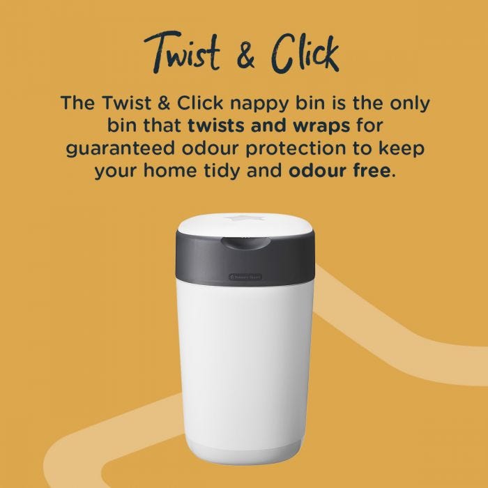 Image of white nappy bin with detail of how it keeps in odours from dirty nappies