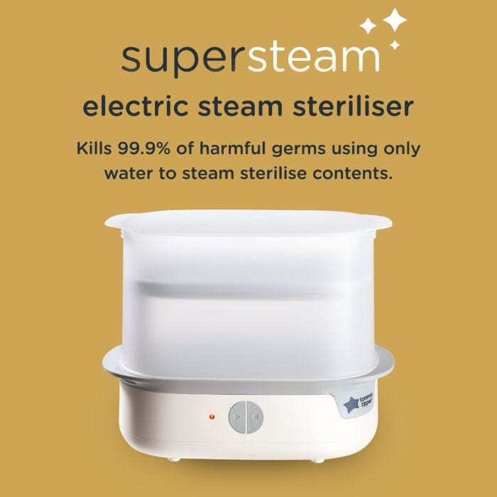 Image of super steam steriliser and how it kills 99.9% of bacteria