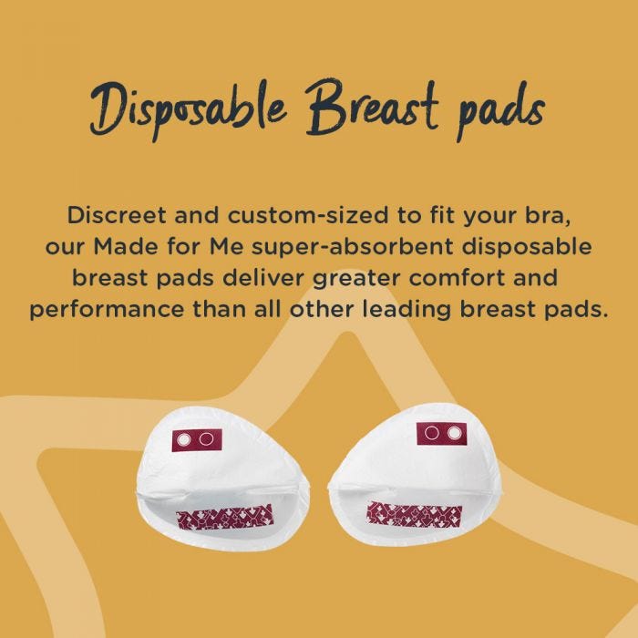 Disposable breast pads with explanation of different sizes available to ensure better fitting in bras and enhanced performance.