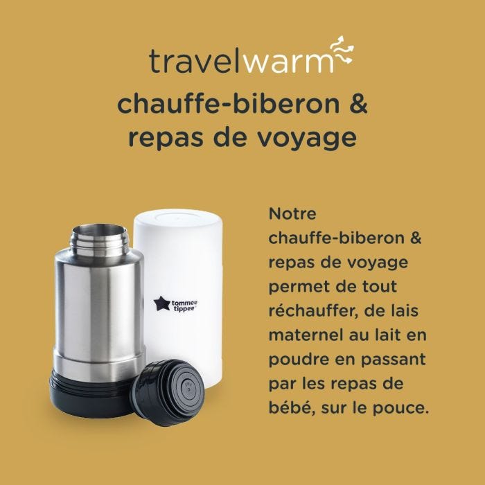 Image de chauffe-biberon, avec description de la façon dont il aide à réchauffer les repas en extérieur vite et sans tracas