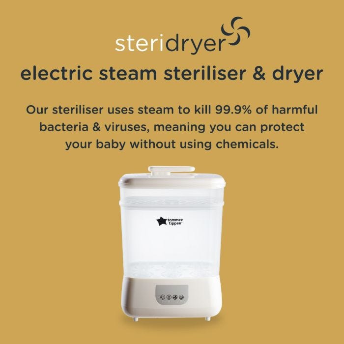 Image of steam steri dryer and how it kills 99.9% of bacteria and viruses with only steam