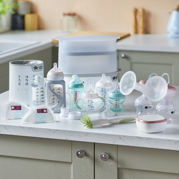 Imagery of products included in the complete breastfeeding bundle in home setting