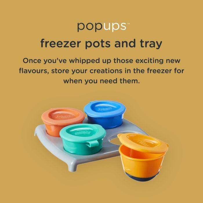 4 Freezer pots shown in different colours explaining how you can store your freshly prepared means in the freezer.
