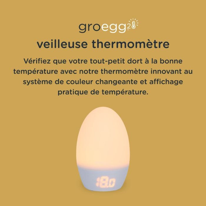 Thermomètre d&apos;ambiance Groegg2 allumé, 18 degrés sur l&apos;écran expliquant comment il change de couleur pour indiquer la température de la pièce.
