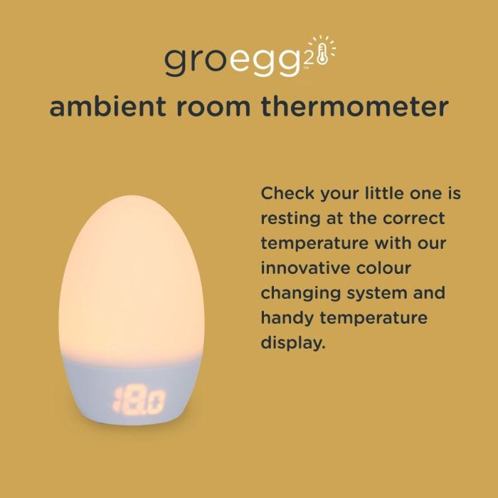 Groegg2 room thermometer lit up, 18 degrees on display explaining how it changes colour to demonstrate the room temperature. 
