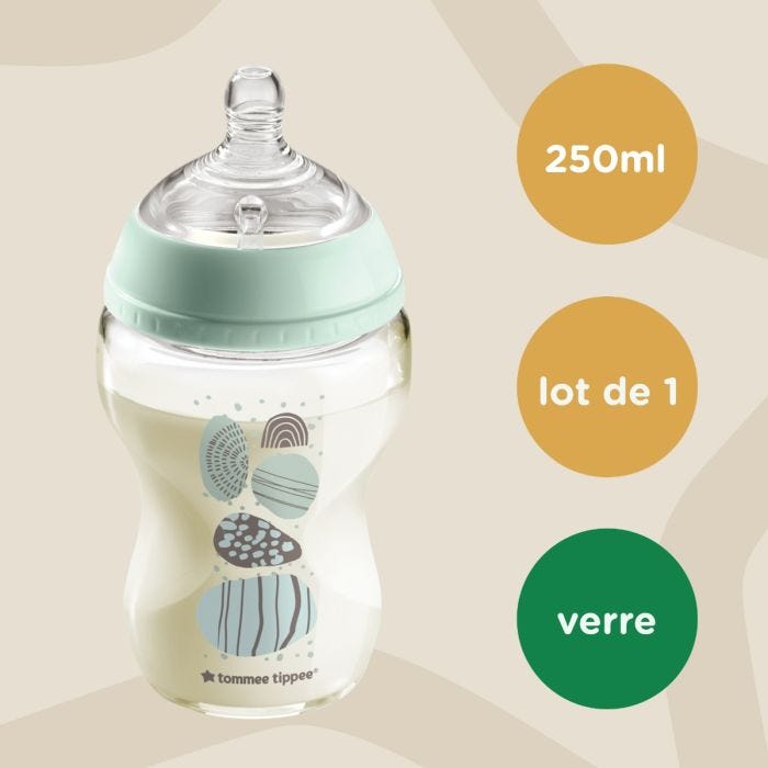 Biberon en verre avec texte 1 paquet, 250ml et verre