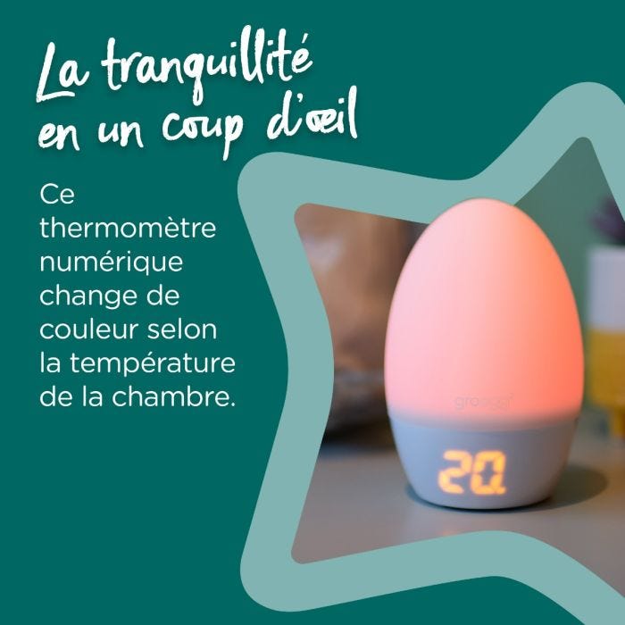 Groegg éclairé en orange entouré d&apos;une étoile avec un texte indiquant qu&apos;il est facile à lire.