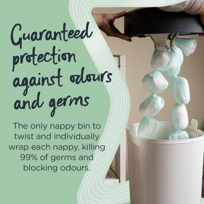 Twist & Click XL Nappy bin infographic - guaranteed protection