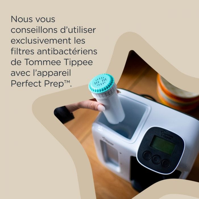 Infographie sur le filtre Perfect Prep - recommande d&apos;utiliser les filtres Tommee Tippee
