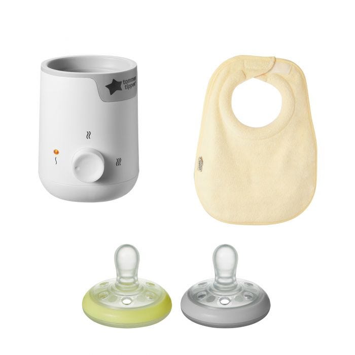 Bib, pouch warmer and soothers