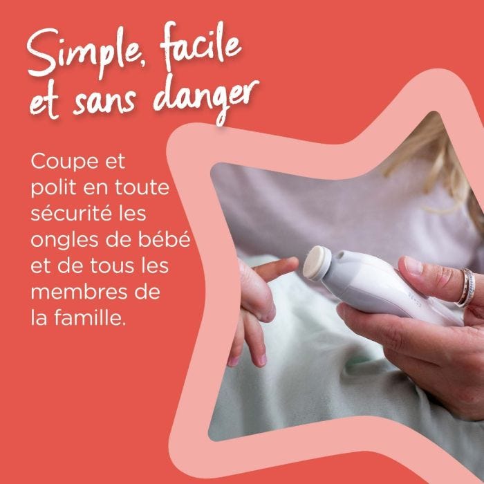 Maman limant les ongles de son bébé avec un texte expliquant que c&apos;est simple et sans danger