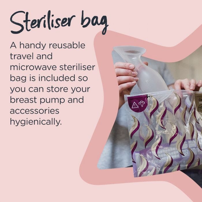 Made for me silicone breast pump infographic  steriliser bag