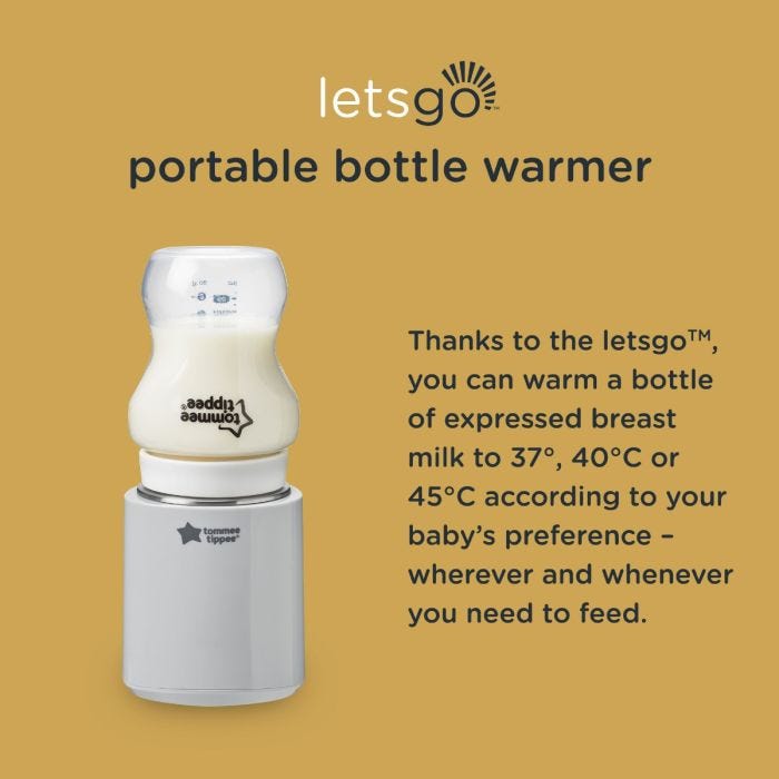 Infographic of a LetsGo Bottle Warmer explaining that it can warm a bottle of expressed breast milk whenever you need to.