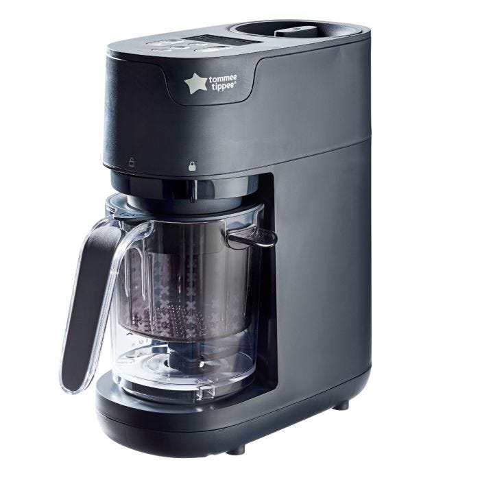 Black quick cook baby food maker against a white background