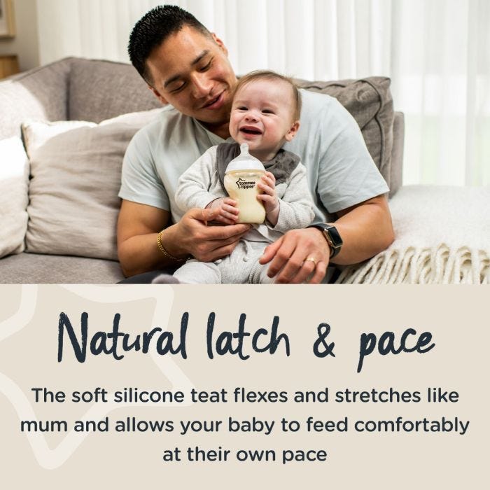 Mum holding baby on her lap with text about how our Closer to Nature bottles are recommended by 95% of parents