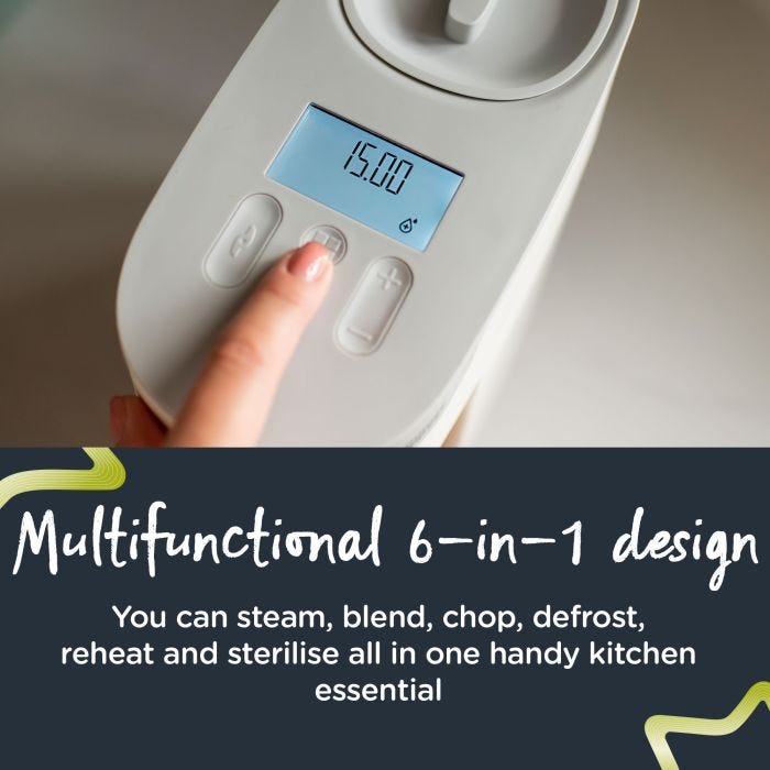 Someone pressing a button on their quick cook with text about how it’s multifunctional
