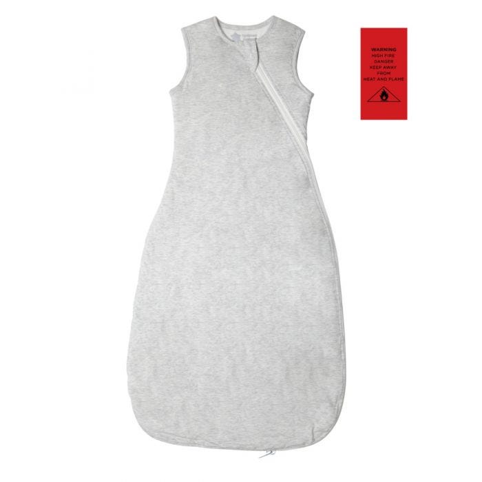 The Original Grobag Grey Marl Sleepbag with fire safety advisory label