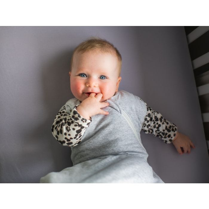 Baby wearing Grey Marl Grobag Snuggle